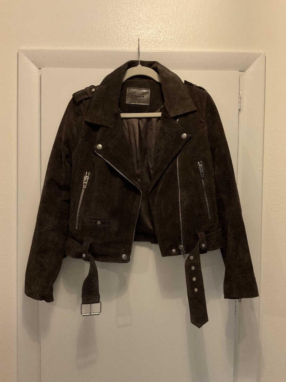 Blank NYC Suede Leather Motorcycle Jacket, Dark Brown, Size Medium